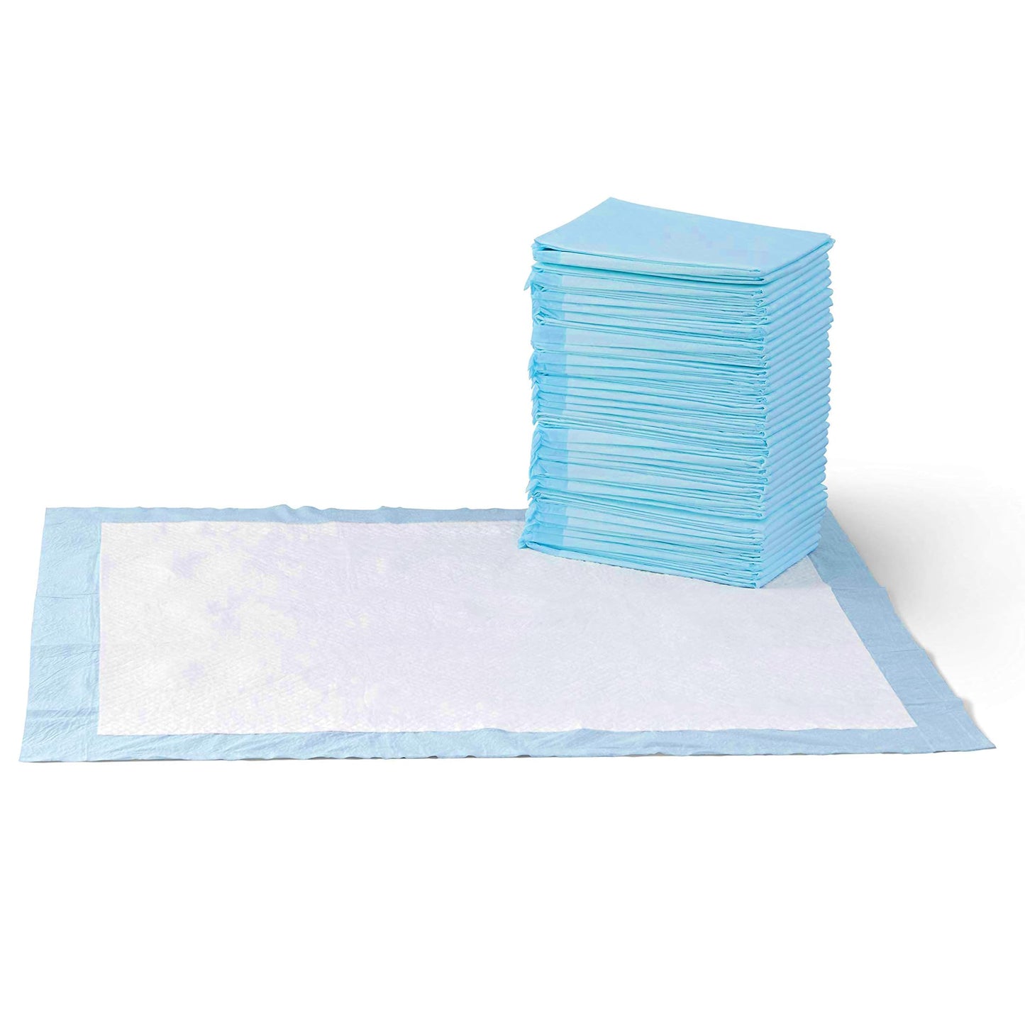 Amazon Basics Dog and Puppy Pee Pads with Leak-Proof Quick-Dry Design for Potty Training, Standard Absorbency, Regular Size, 22 x 22 Inches, Pack of 100, Blue & White