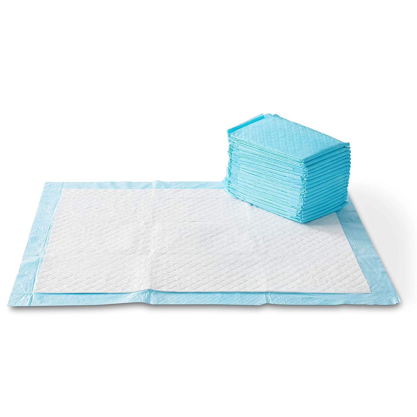 Amazon Basics Dog and Puppy Pee Pads with Leak-Proof Quick-Dry Design for Potty Training, Standard Absorbency, Regular Size, 22 x 22 Inches, Pack of 100, Blue & White