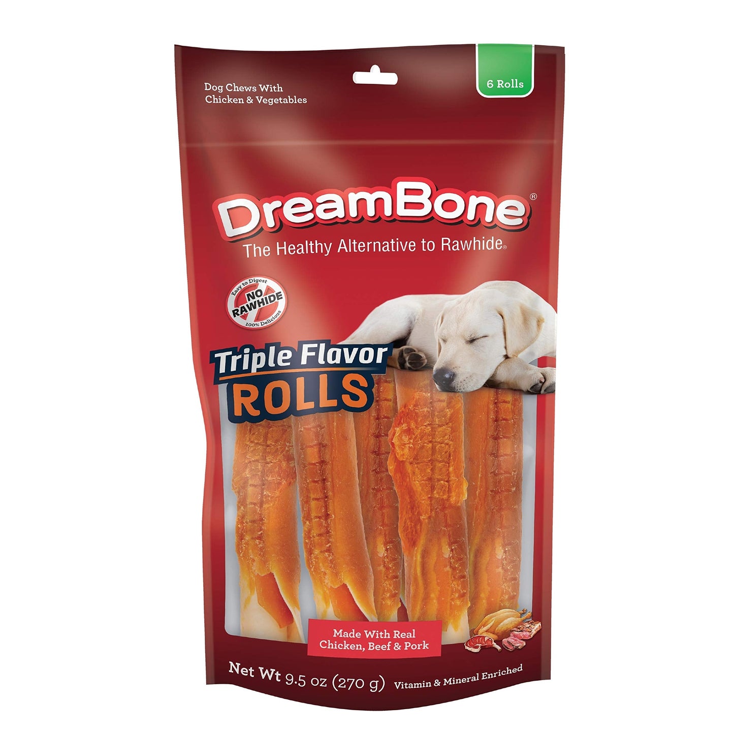 Dreambone Triple Flavor Twisties, 25 Count, Rawhide-Free Dog Chews Made with Real Beef, Pork & Chicken, 7.05 Ounce (Pack of 1)