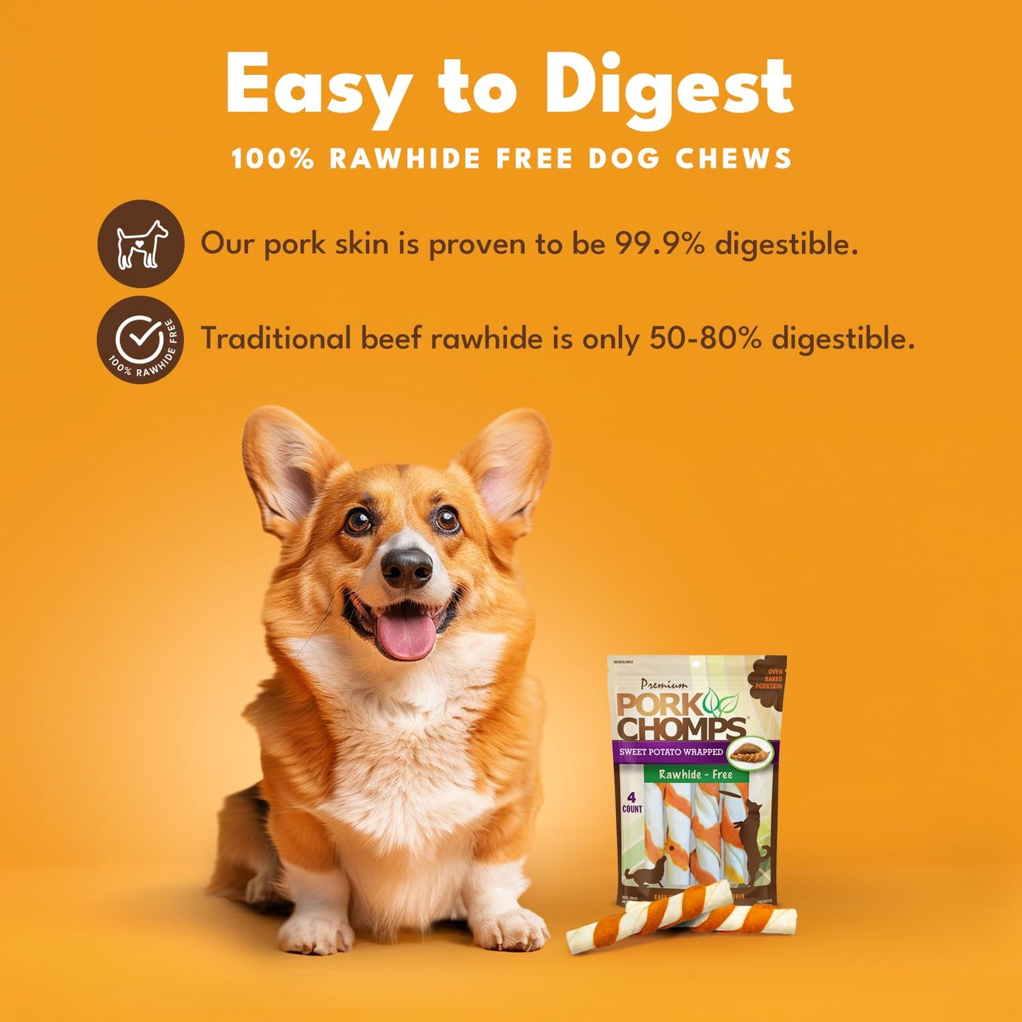 Pork Chomps Roasted Pork Skin Dog Chews, 6-inch Twists, 15 Count