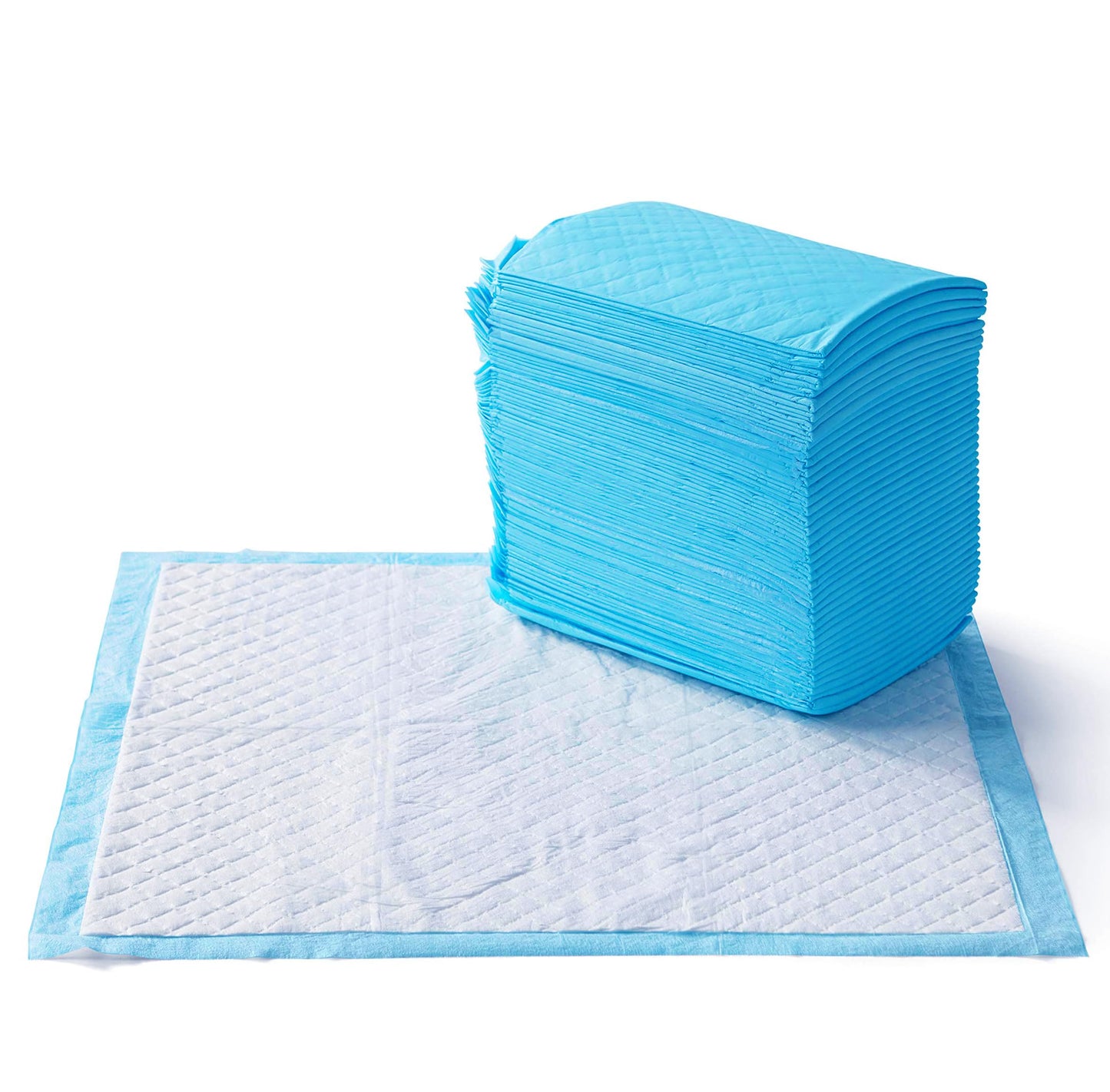 Amazon Basics Dog and Puppy Pee Pads with Leak-Proof Quick-Dry Design for Potty Training, Standard Absorbency, Regular Size, 22 x 22 Inches, Pack of 100, Blue & White