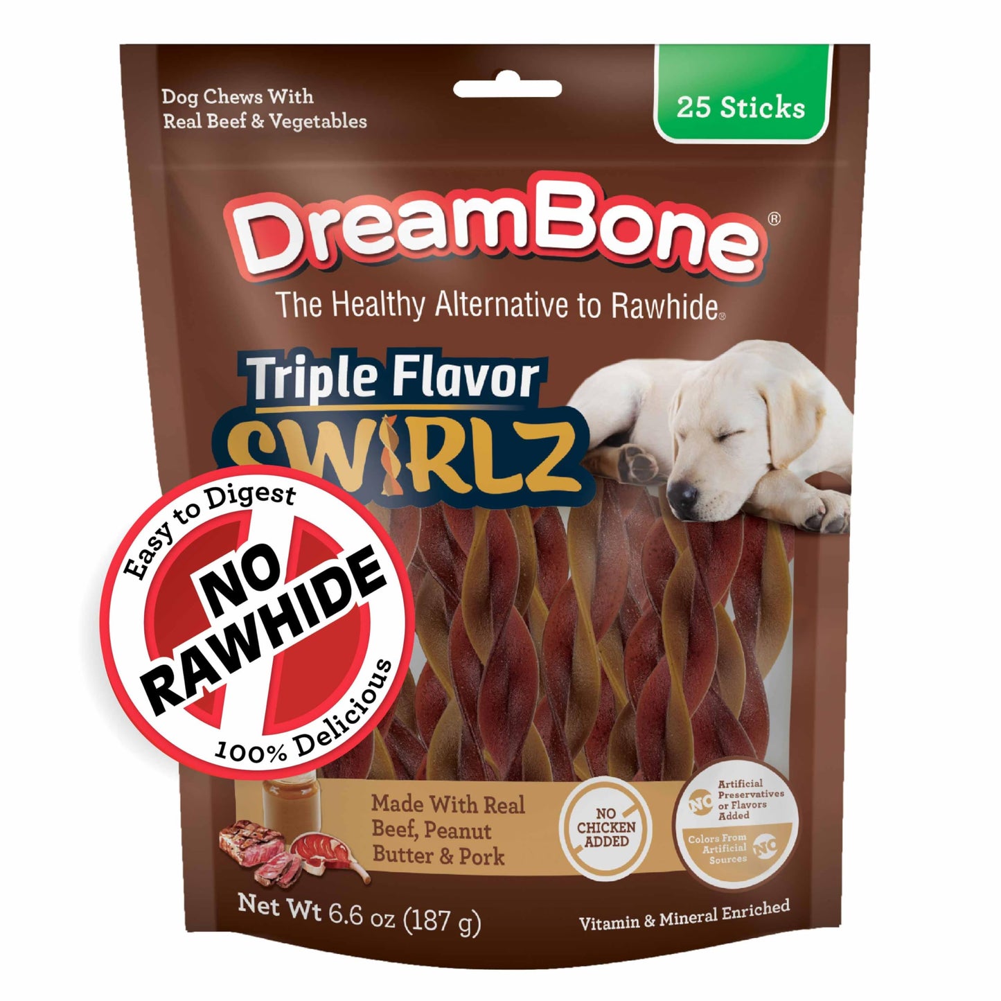 Dreambone Triple Flavor Twisties, 25 Count, Rawhide-Free Dog Chews Made with Real Beef, Pork & Chicken, 7.05 Ounce (Pack of 1)
