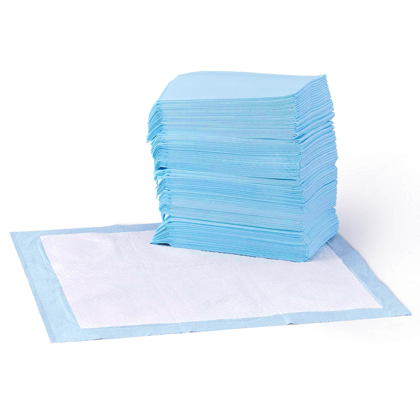 Amazon Basics Dog and Puppy Pee Pads with Leak-Proof Quick-Dry Design for Potty Training, Standard Absorbency, Regular Size, 22 x 22 Inches, Pack of 100, Blue & White