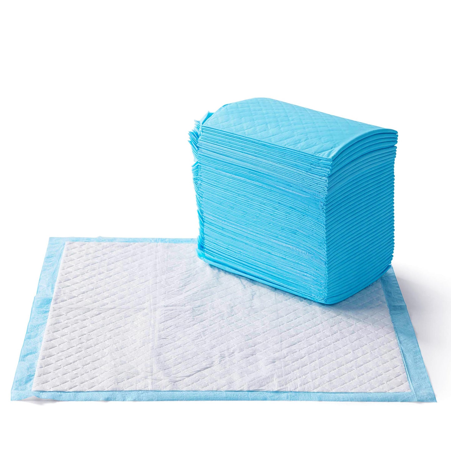 Amazon Basics Dog and Puppy Pee Pads with Leak-Proof Quick-Dry Design for Potty Training, Standard Absorbency, Regular Size, 22 x 22 Inches, Pack of 100, Blue & White