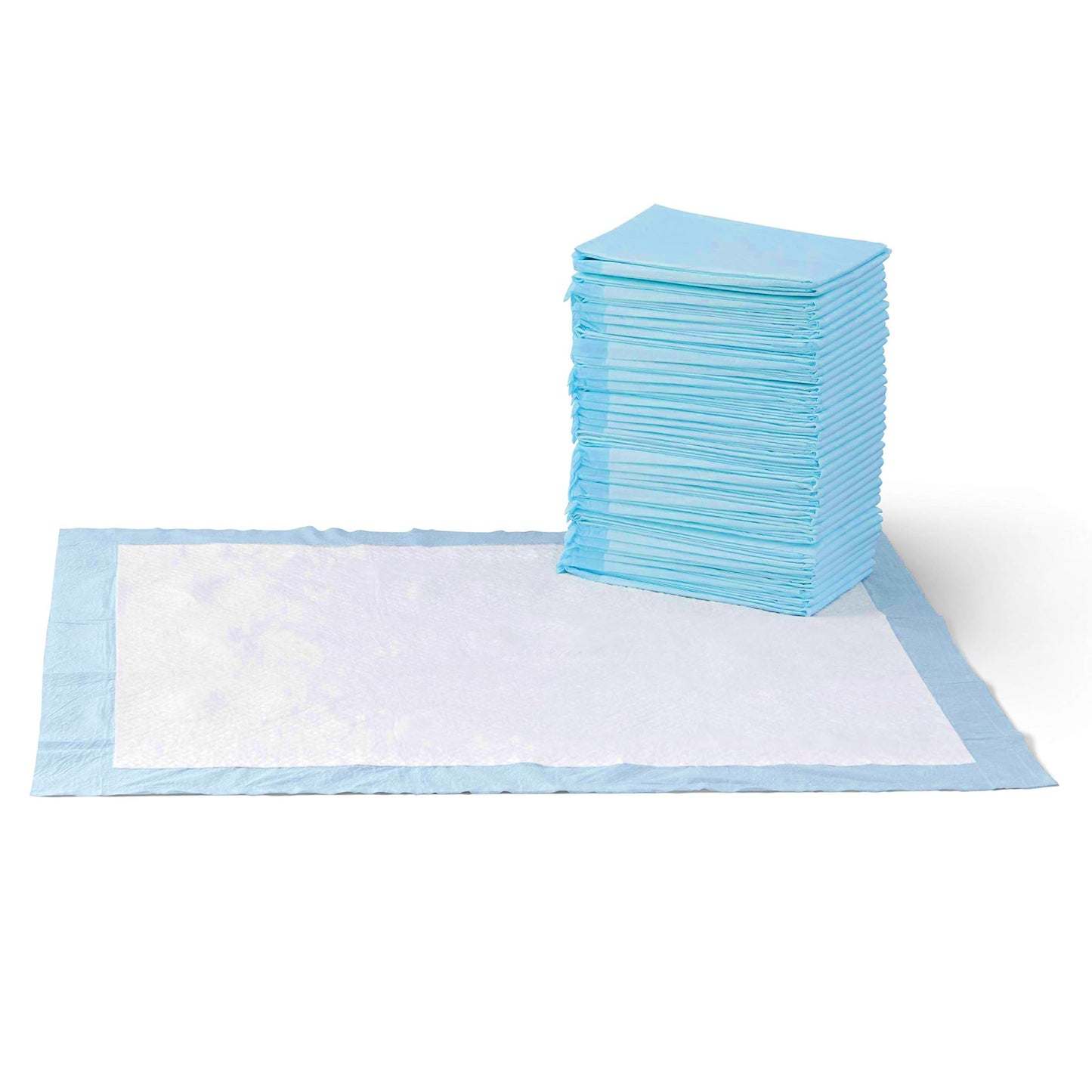 Amazon Basics Dog and Puppy Pee Pads with Leak-Proof Quick-Dry Design for Potty Training, Standard Absorbency, Regular Size, 22 x 22 Inches, Pack of 100, Blue & White