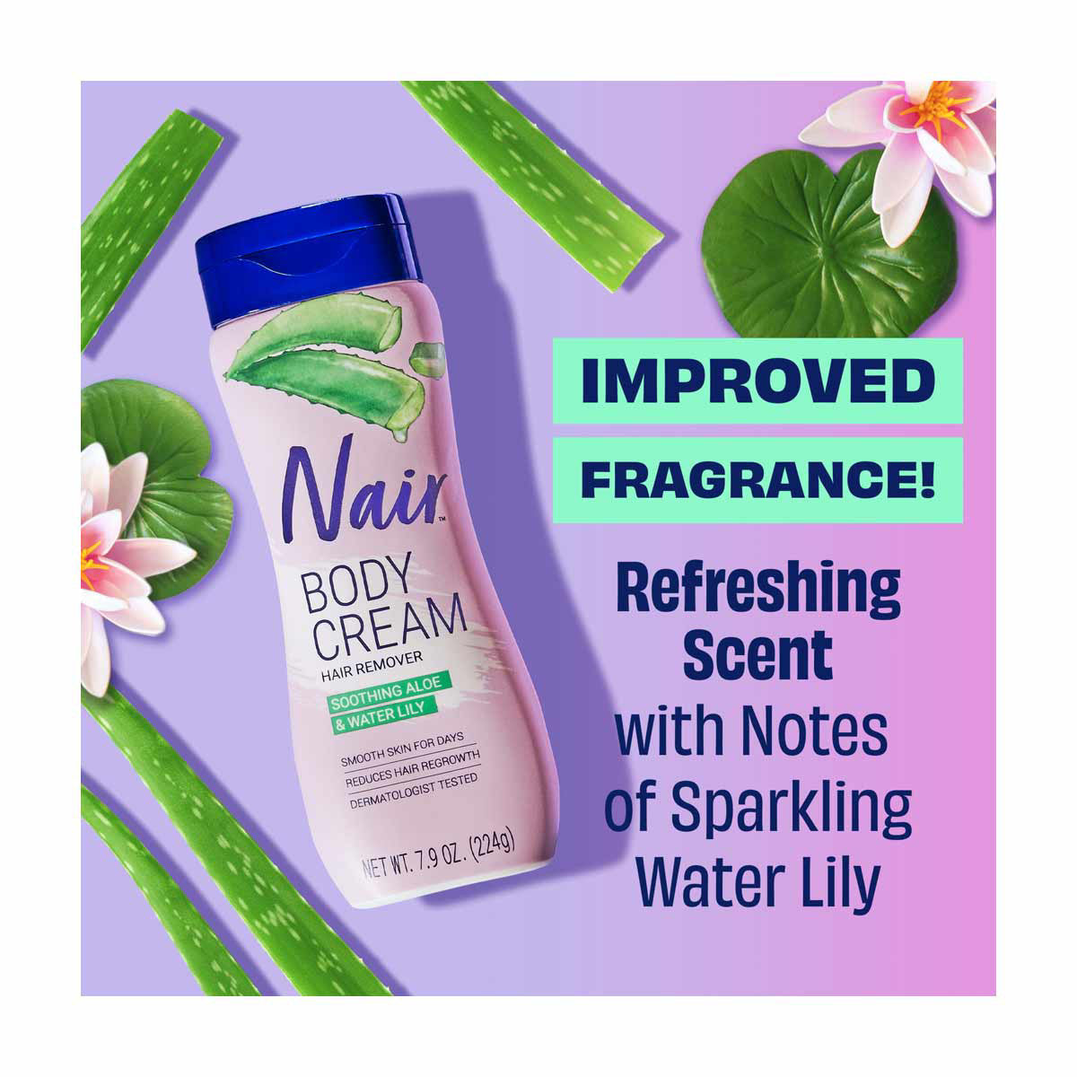 Nair Body Cream Soothing Aloe & Water Lily Hair Remover, 7.9 oz