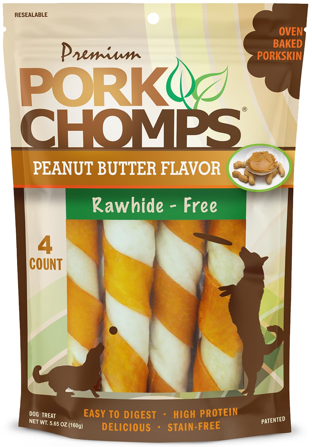 Pork Chomps Roasted Pork Skin Dog Chews, 6-inch Twists, 15 Count