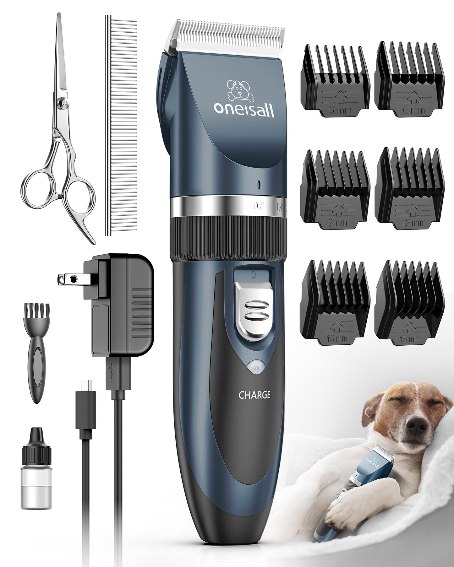 oneisall Dog Clipper Low Noise, Dog Grooming Kit with Rechargeable, Dog Shaver Cordless Electric Quiet Hair Clipper Set for Dog Cats Pets(Gold)