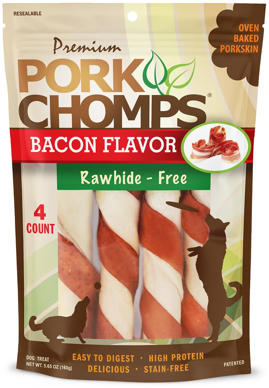 Pork Chomps Roasted Pork Skin Dog Chews, 6-inch Twists, 15 Count