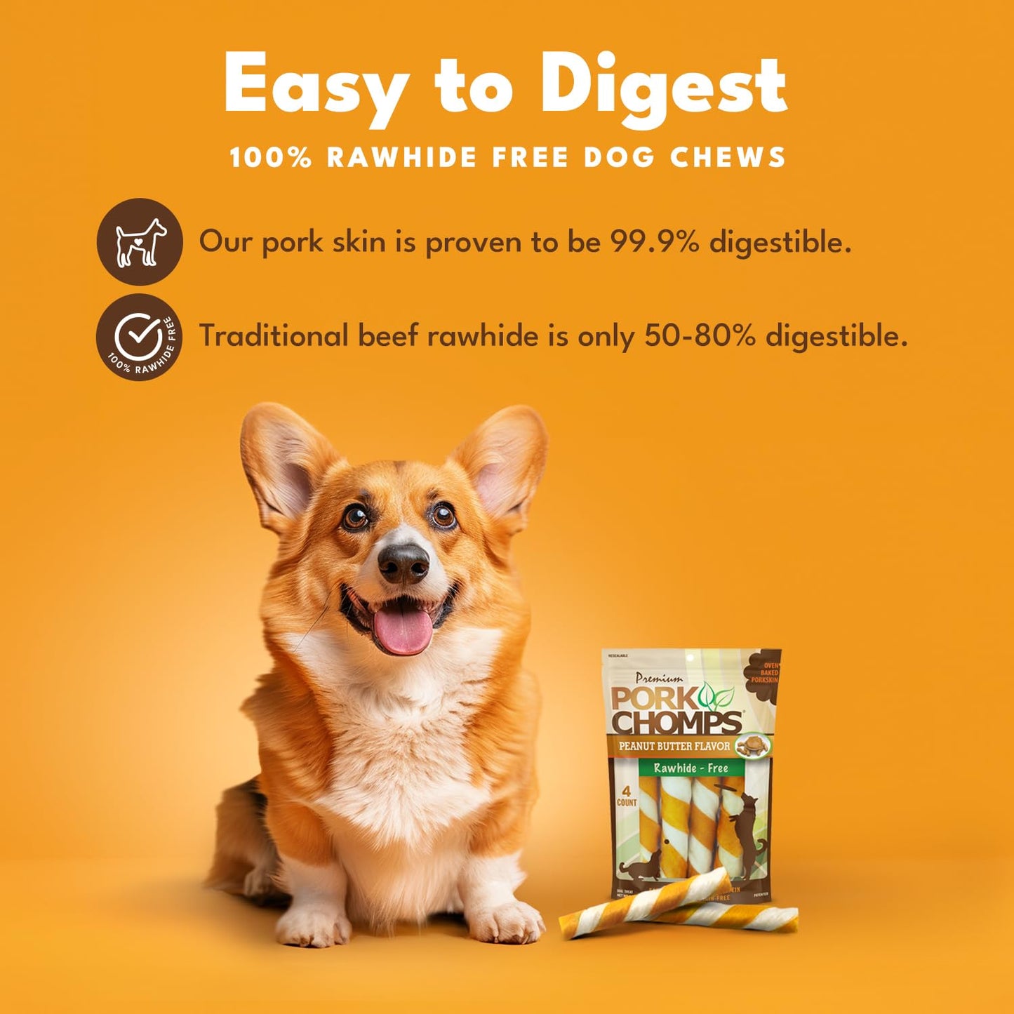 Pork Chomps Roasted Pork Skin Dog Chews, 6-inch Twists, 15 Count