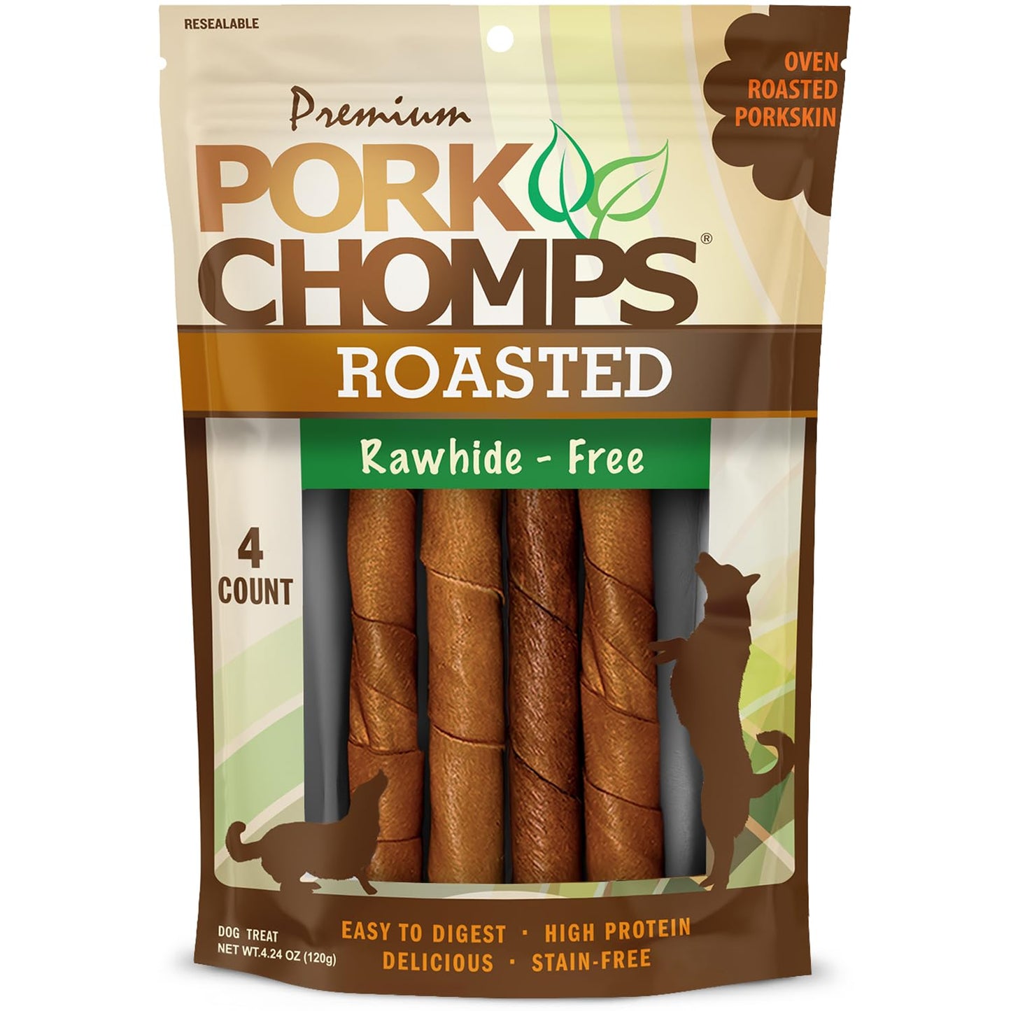 Pork Chomps Roasted Pork Skin Dog Chews, 6-inch Twists, 15 Count