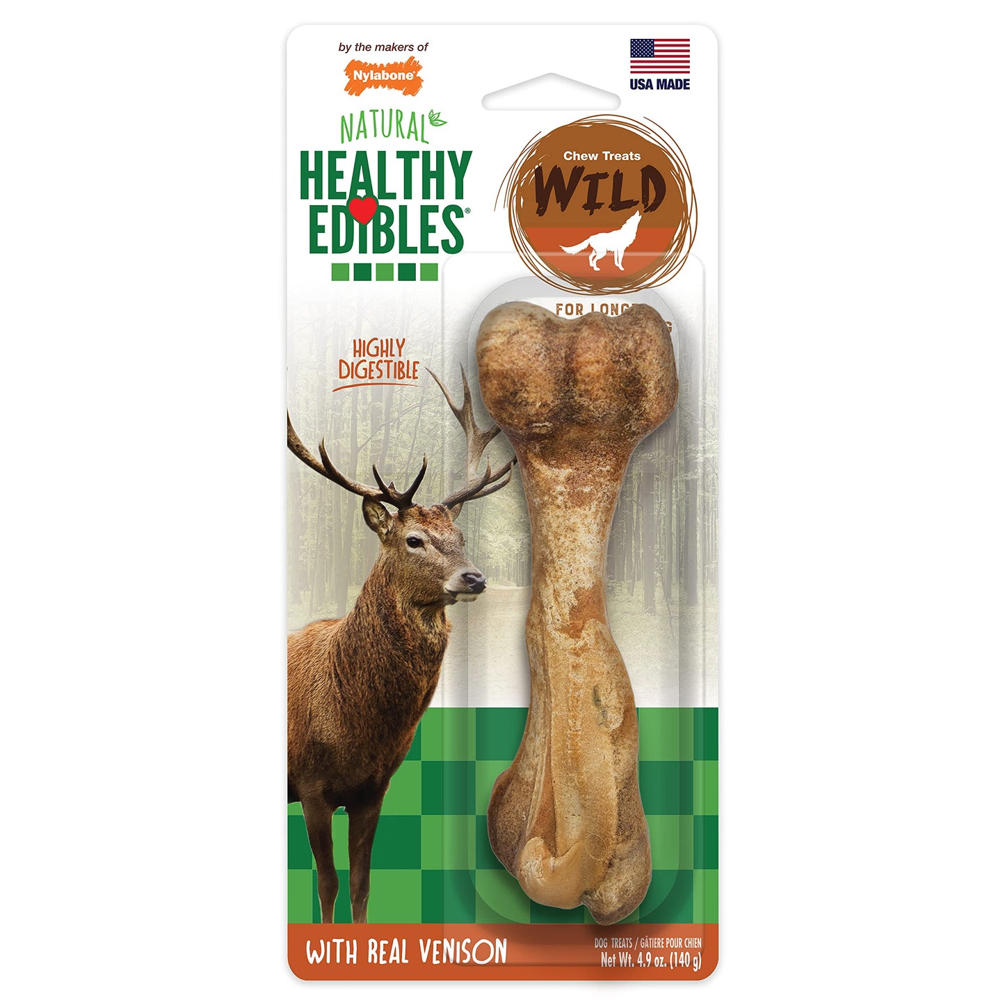 Nylabone Healthy Edibles WILD Natural Long-Lasting Bison Flavor Bone Chew Treats for Dogs, Medium (2 Count)