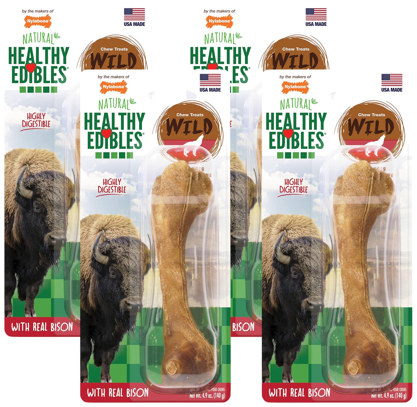 Nylabone Healthy Edibles WILD Natural Long-Lasting Bison Flavor Bone Chew Treats for Dogs, Medium (2 Count)