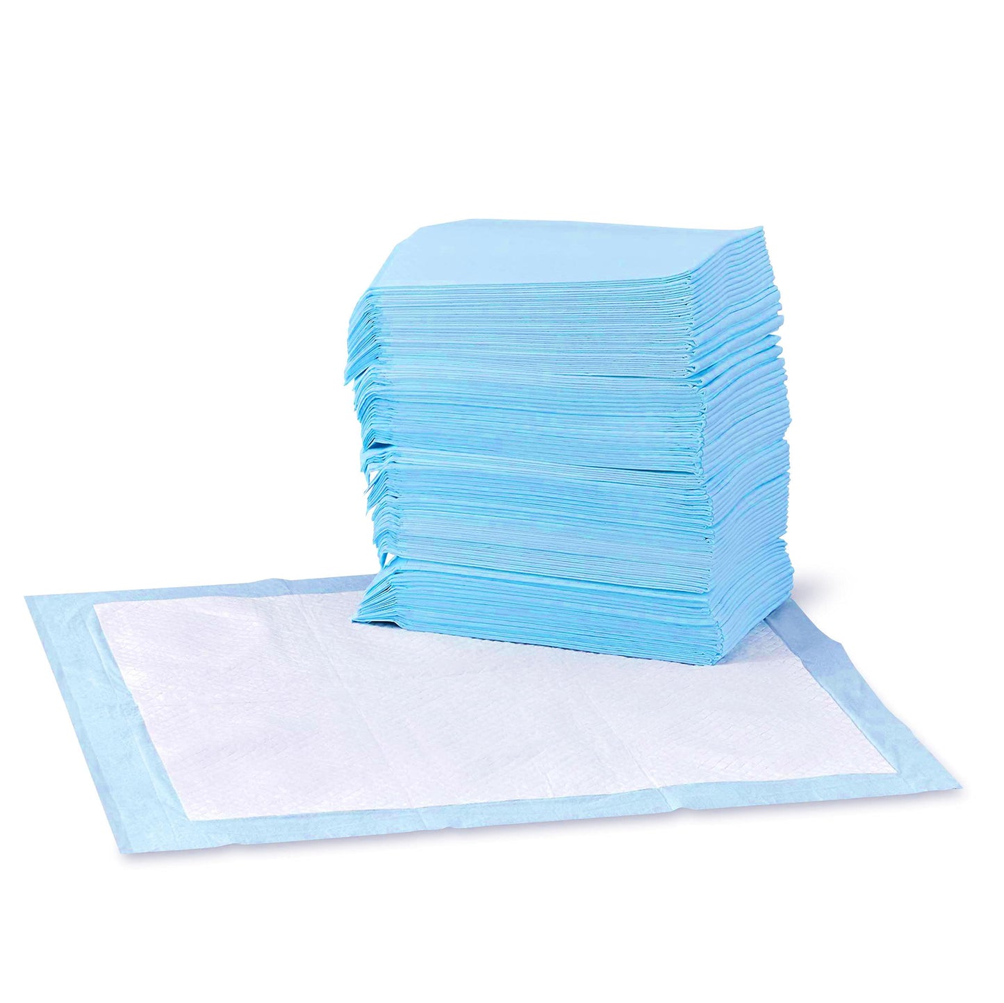 Amazon Basics Dog and Puppy Pee Pads with Leak-Proof Quick-Dry Design for Potty Training, Standard Absorbency, Regular Size, 22 x 22 Inches, Pack of 100, Blue & White