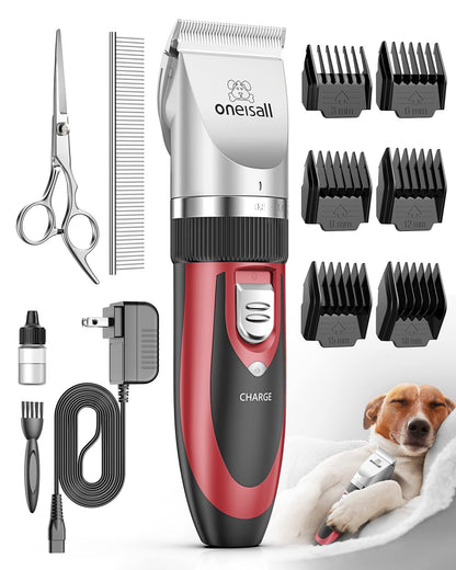 oneisall Dog Clipper Low Noise, Dog Grooming Kit with Rechargeable, Dog Shaver Cordless Electric Quiet Hair Clipper Set for Dog Cats Pets（Gold）