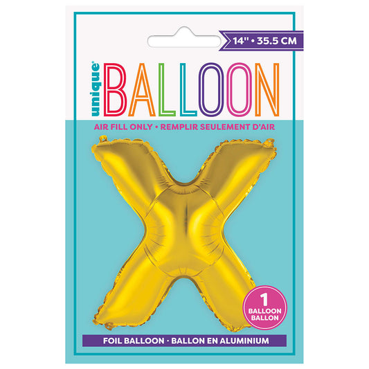14" Foil Gold Letter X Balloon