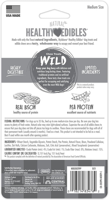 Nylabone Healthy Edibles WILD Natural Long-Lasting Bison Flavor Bone Chew Treats for Dogs, Medium (2 Count)