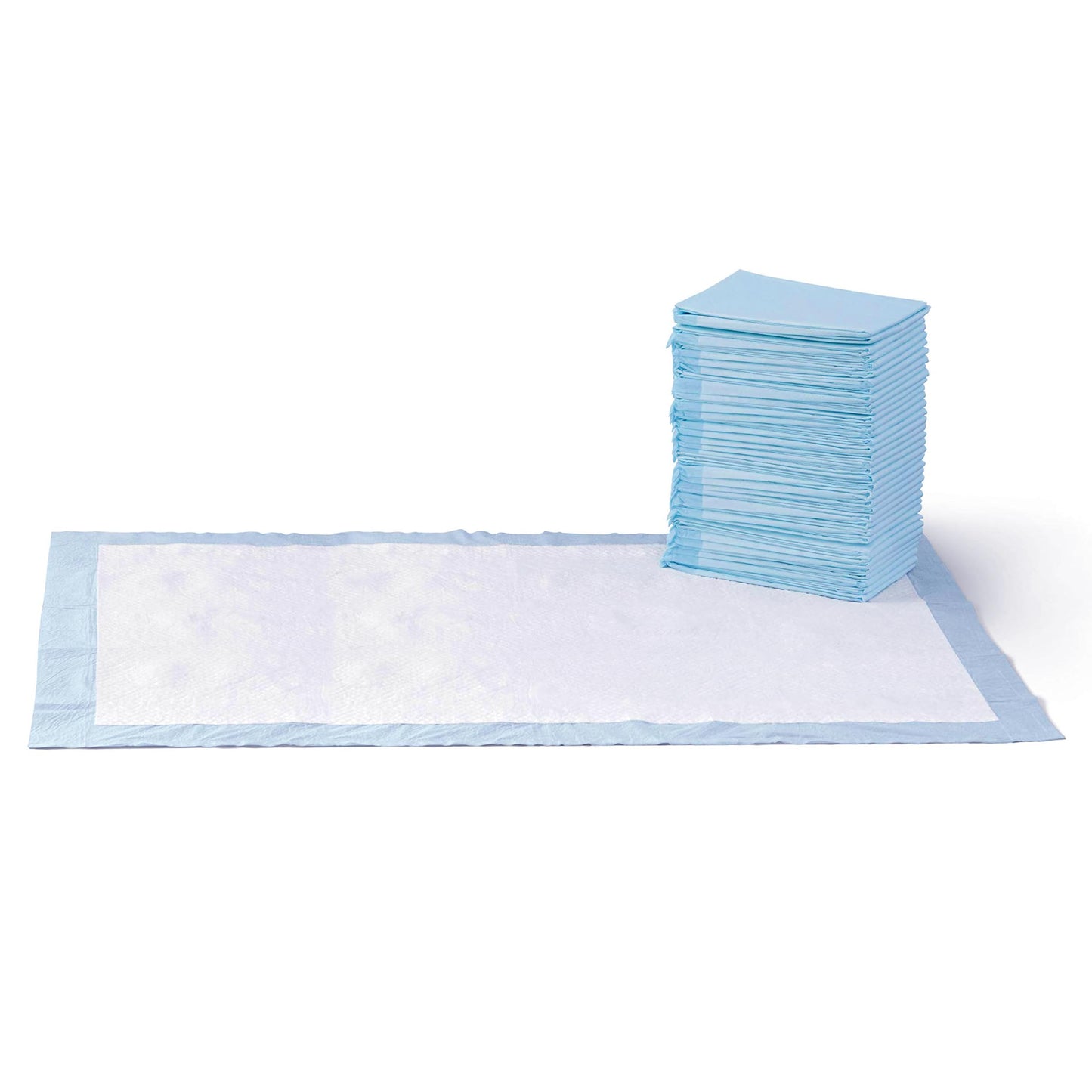 Amazon Basics Dog and Puppy Pee Pads with Leak-Proof Quick-Dry Design for Potty Training, Standard Absorbency, Regular Size, 22 x 22 Inches, Pack of 100, Blue & White