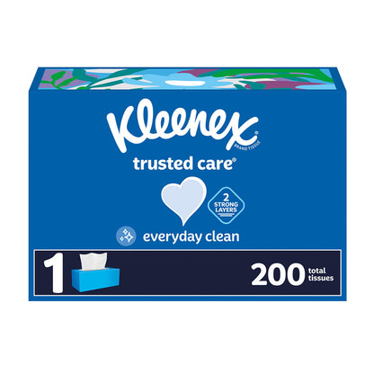 Kleenex Trusted Care Everyday Clean Facial Tissues, 1 Flat Box, 200 ct