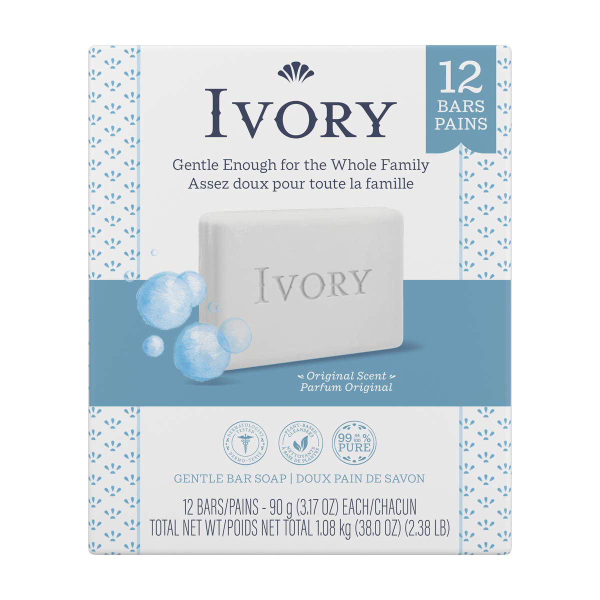 Ivory Gentle Bar Soap Original Scent 3.17 oz., 12 Count