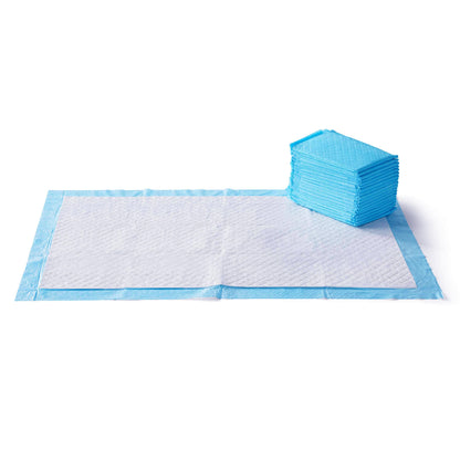 Amazon Basics Dog and Puppy Pee Pads with Leak-Proof Quick-Dry Design for Potty Training, Standard Absorbency, Regular Size, 22 x 22 Inches, Pack of 100, Blue & White