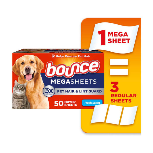 Bounce Pet Hair & Lint Guard Mega Sheets, Fresh Scent, 50 ct