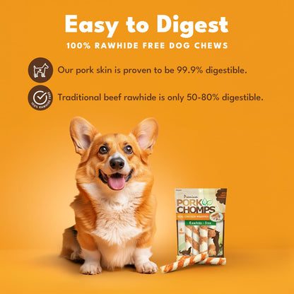 Pork Chomps Roasted Pork Skin Dog Chews, 6-inch Twists, 15 Count