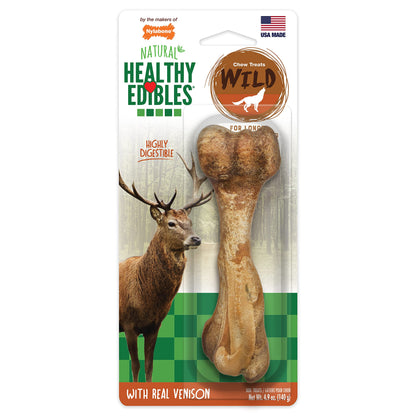 Nylabone Healthy Edibles WILD Natural Long-Lasting Bison Flavor Bone Chew Treats for Dogs, Medium (2 Count)