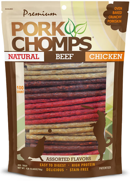 Pork Chomps Dog Chews, 5-inch Munchy Sticks, Assorted Flavors, 50 Count (Pack of 1)