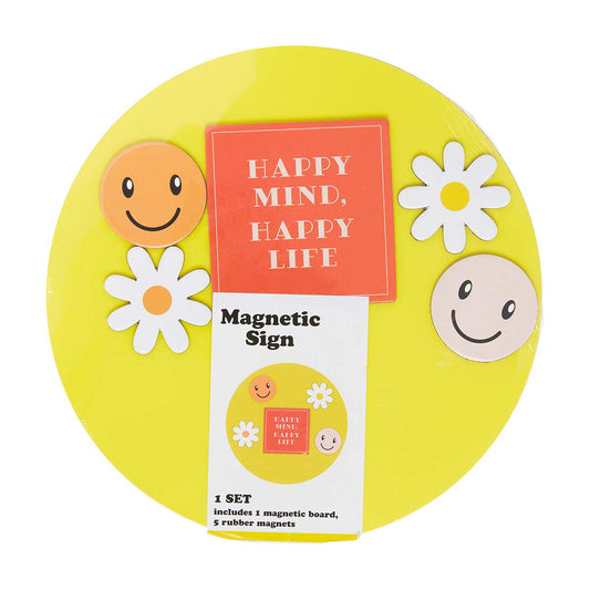 'Happy Mind, Happy Life' Round Magnetic Sign Décor